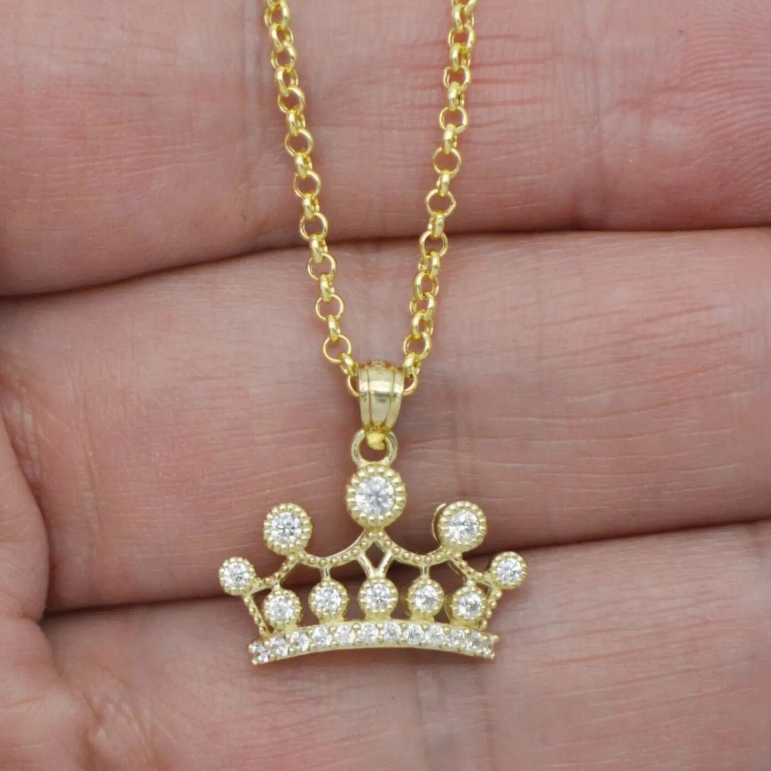 Gold Plated Filigree Fancy Crown Pendant Necklace