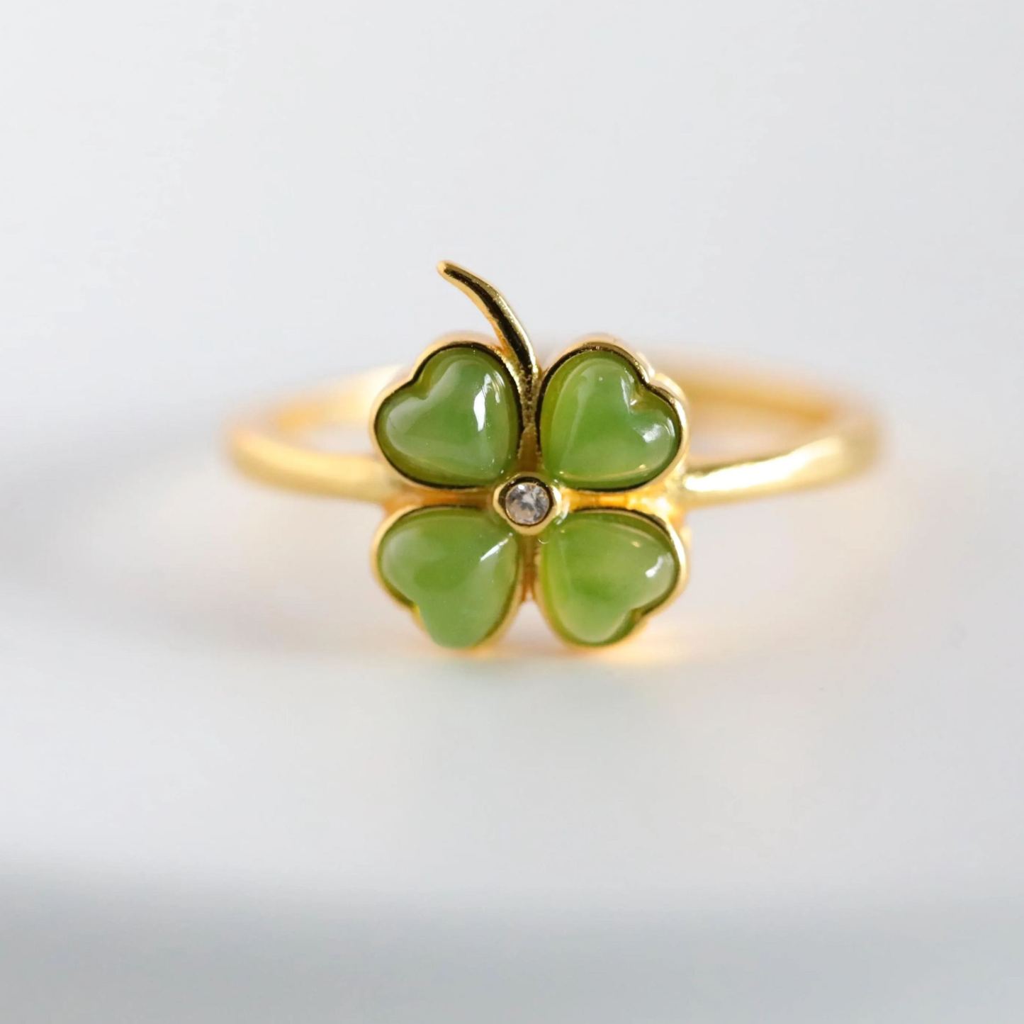 Natural Green Jade Clover Ring