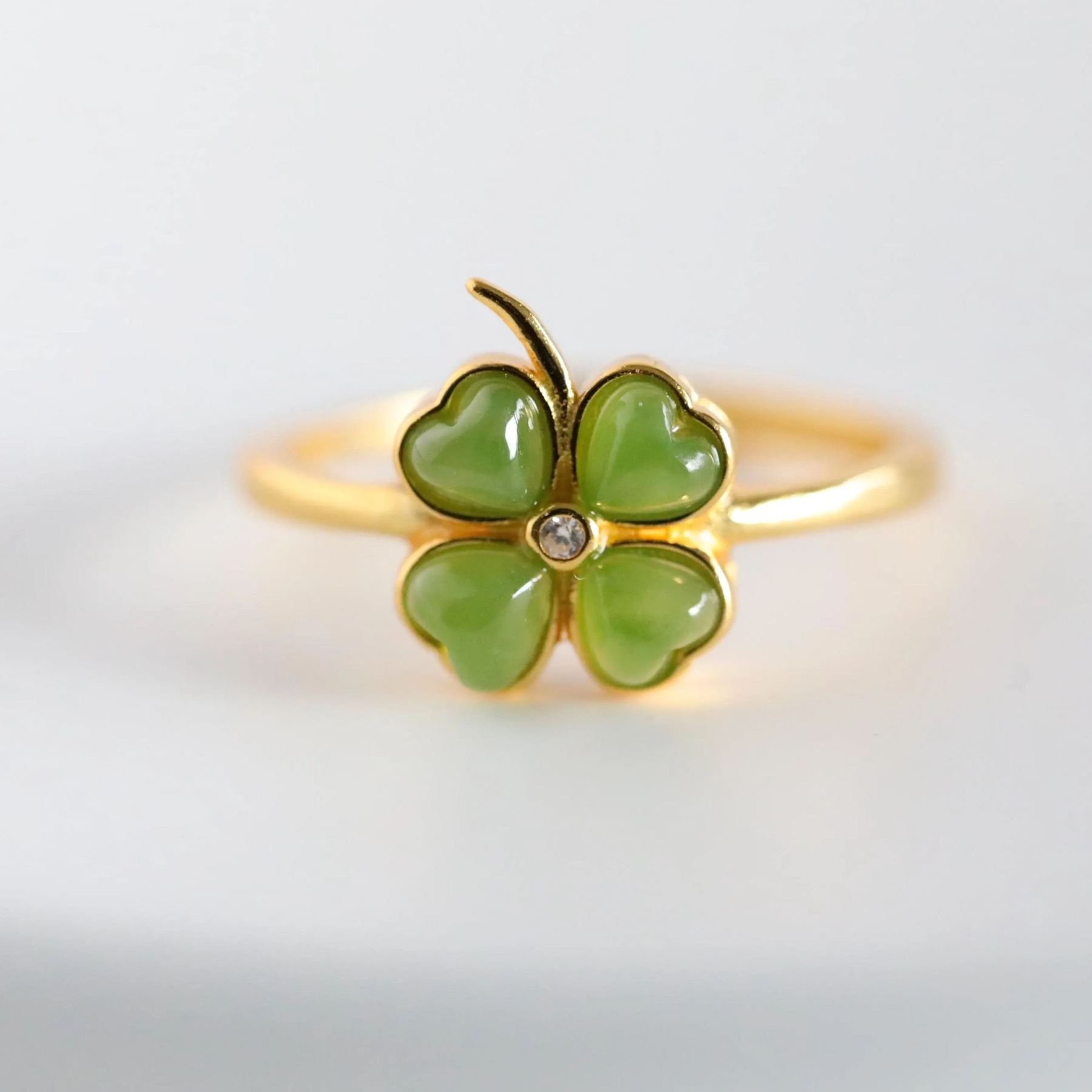 Natural Green Jade Clover Ring