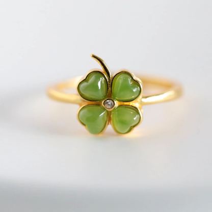 Natural Green Jade Clover Ring