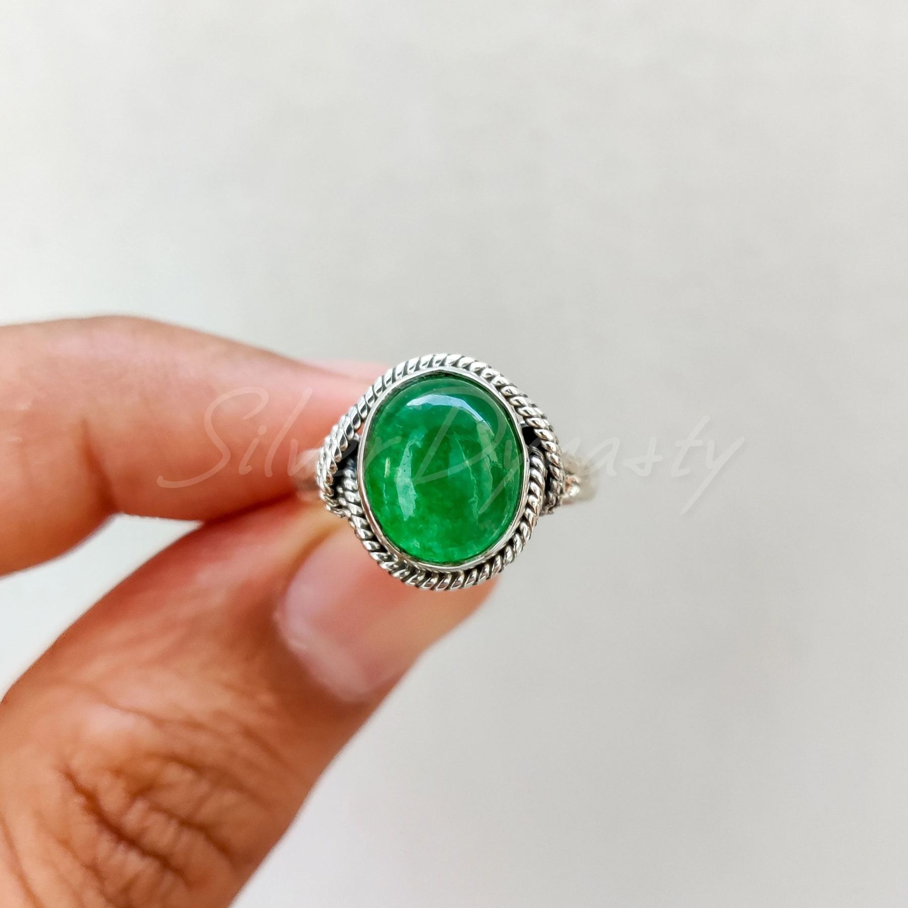 Handmade Oval Stone Green Jade Ring