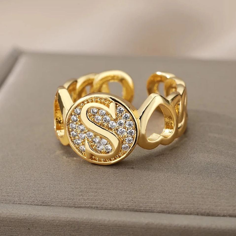 Gold Plated Diamond Charmed Initial Rings