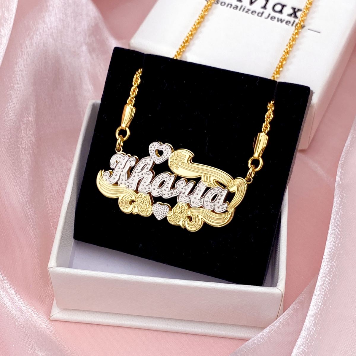 Personalized 3D Double Layer Heart Name Necklace