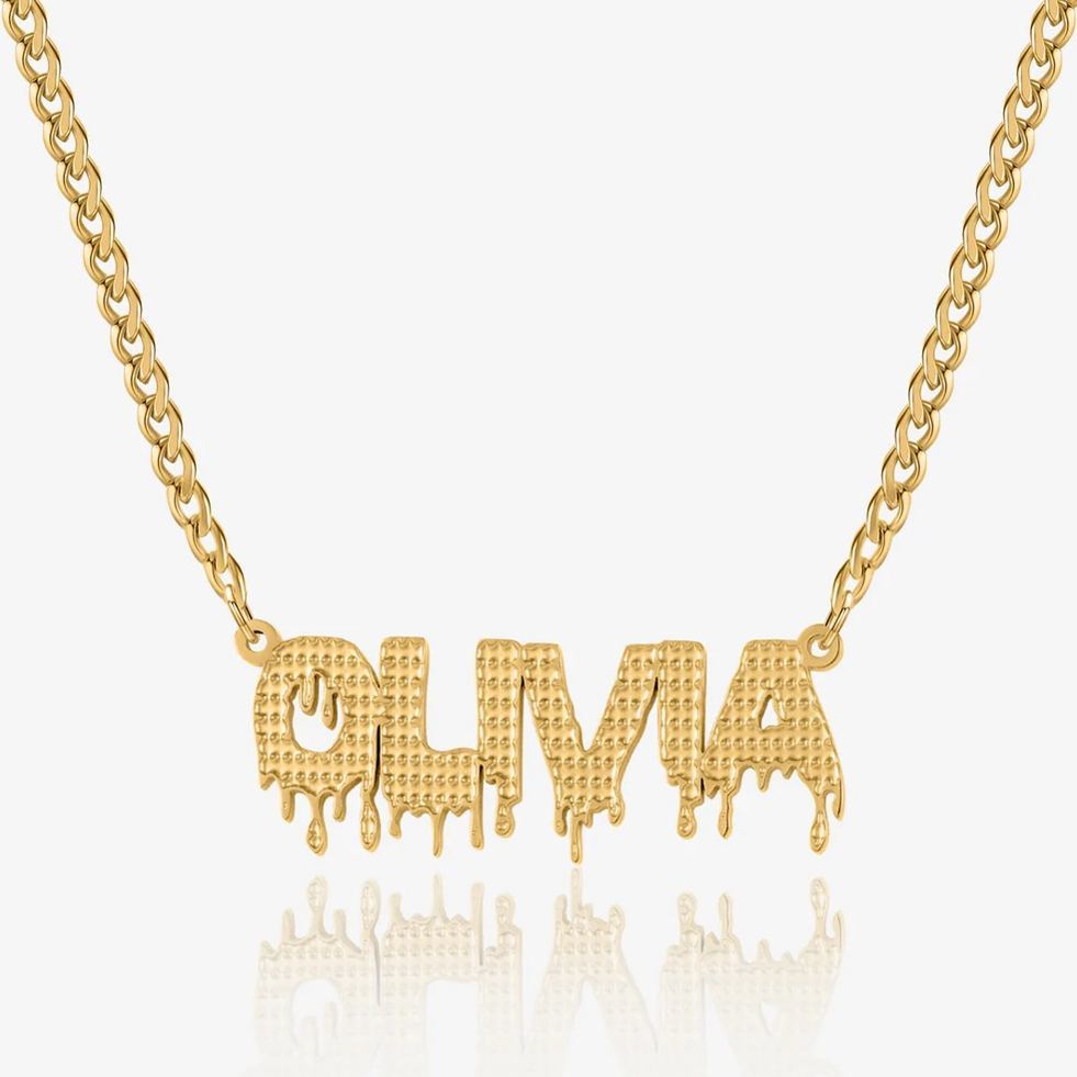 Drippy Name Necklace Cuban Chain