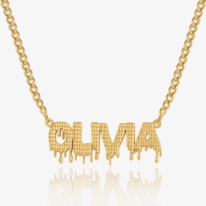 Drippy Name Necklace Cuban Chain