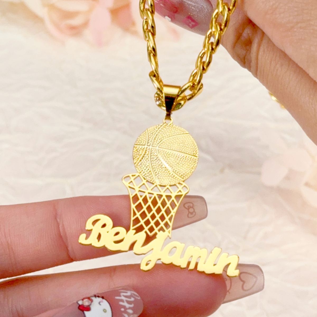 Basketball Nameplate Pendant Personalized Custom Gold Plated Name Necklace