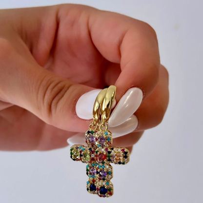 Easter Cz Cross Hoop Drop Earrings