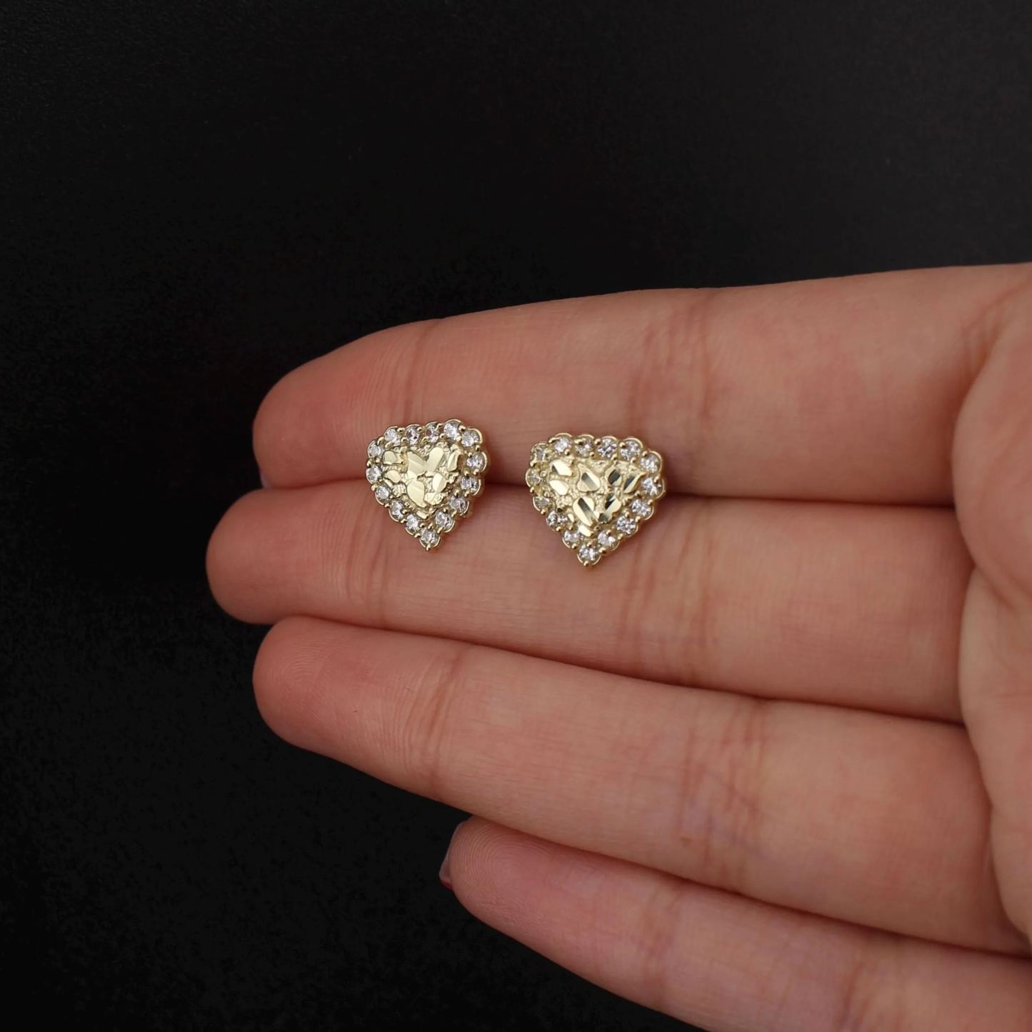Gold Plated Heart Nugget Stud Earrings