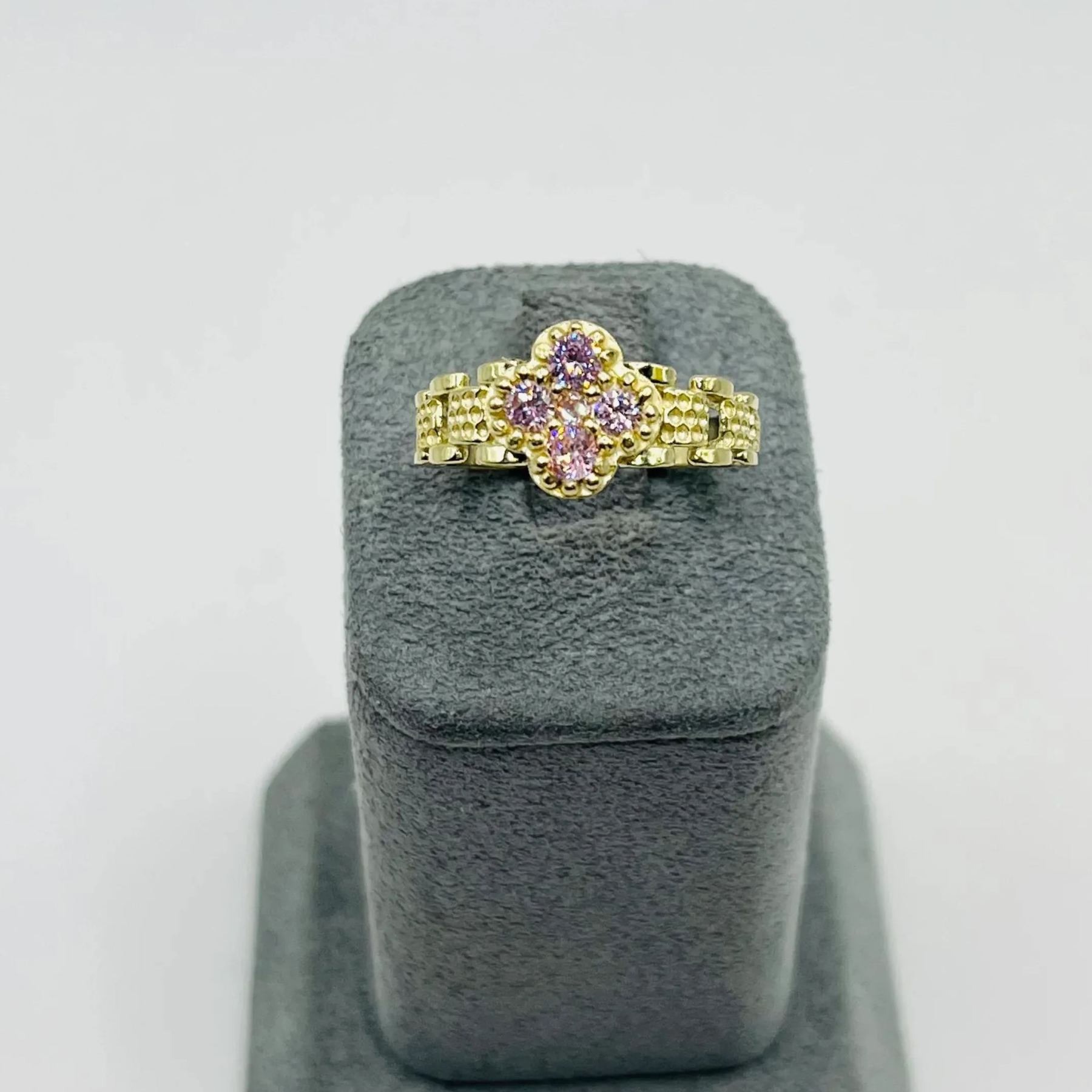 Gold Plated Rx Pink Clover Ring