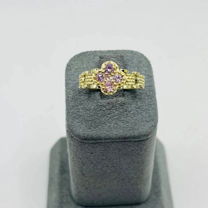Gold Plated Rx Pink Clover Ring