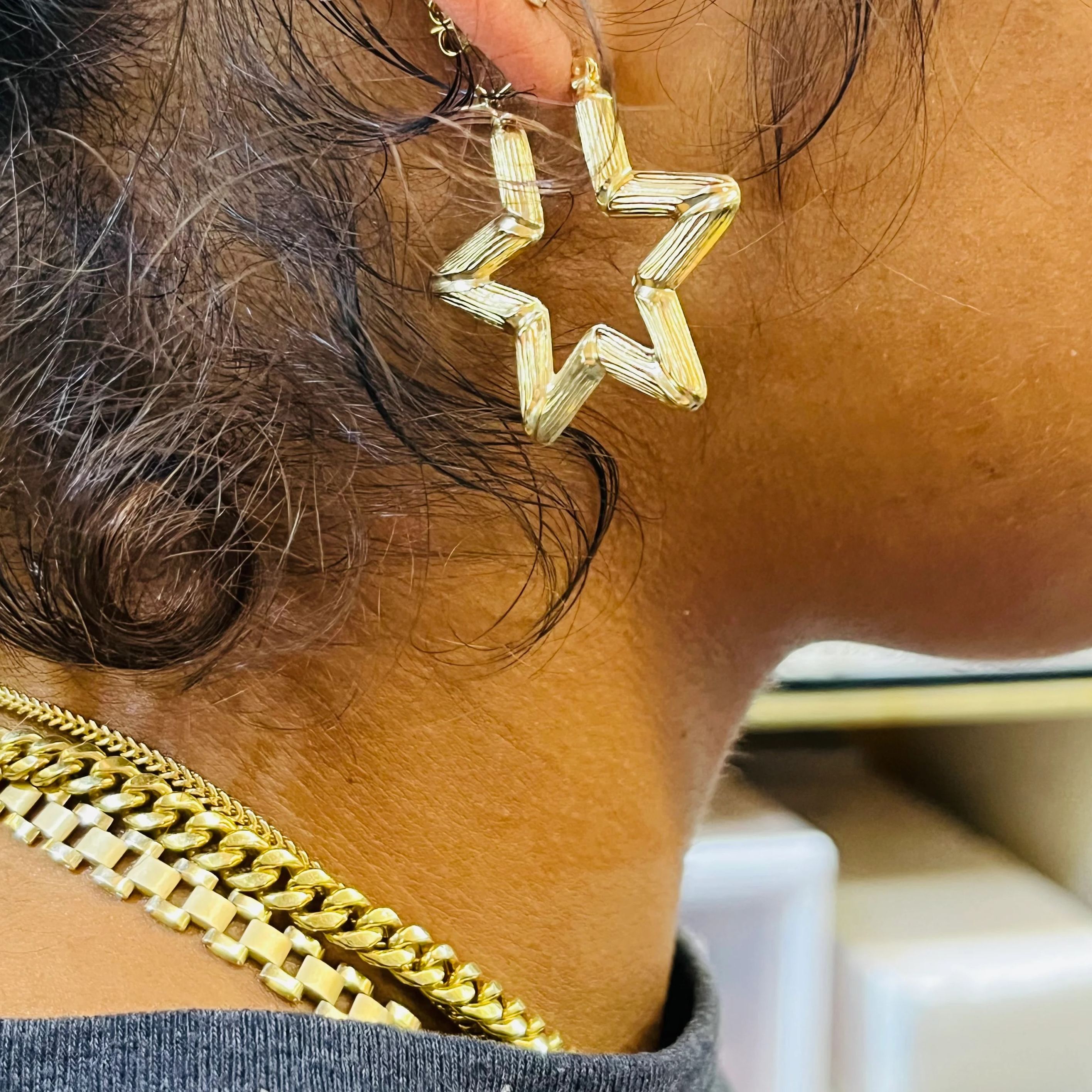 Gold Plated Star Bamboo Hoop Earrings 