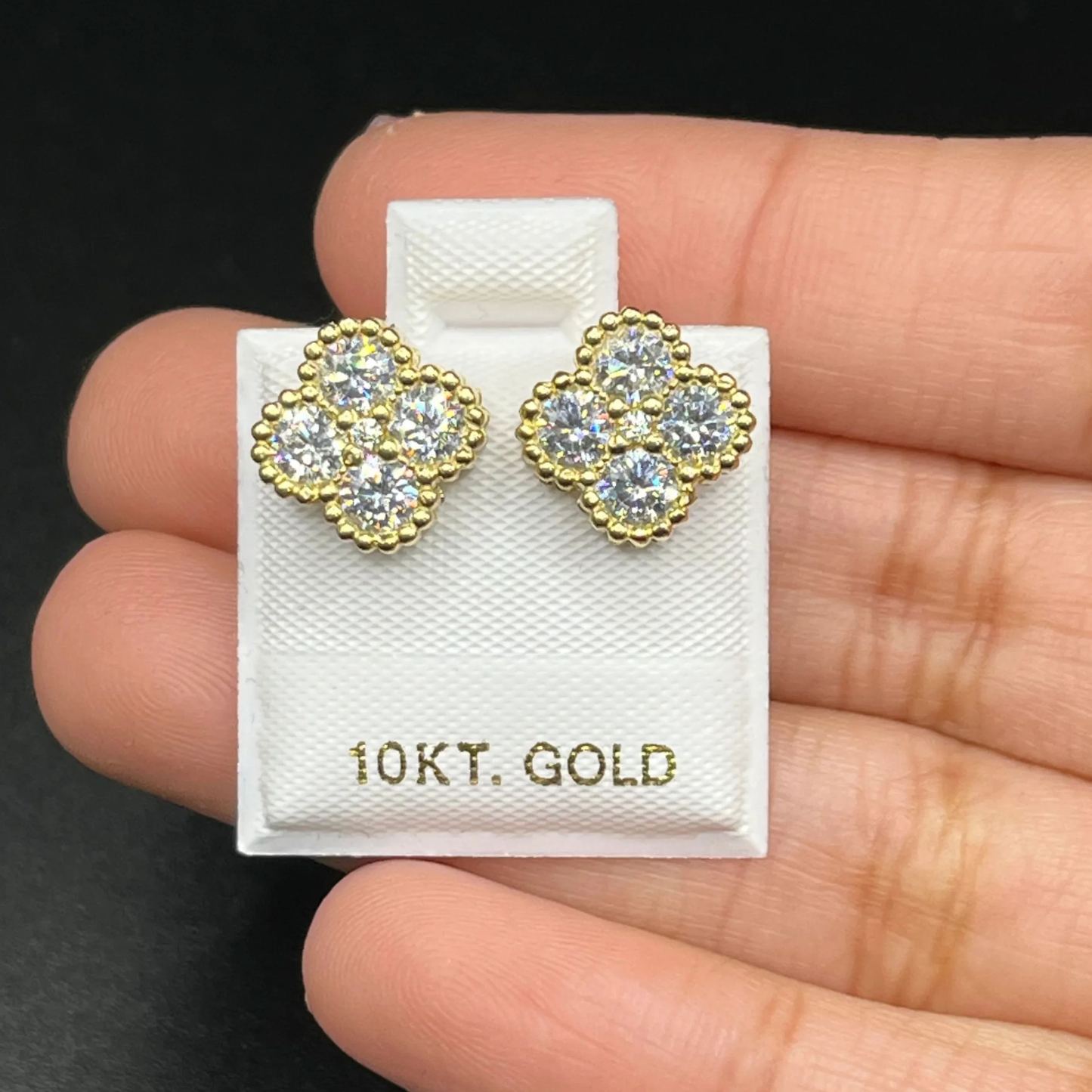 Gold Plated White Clover CZ Earrings