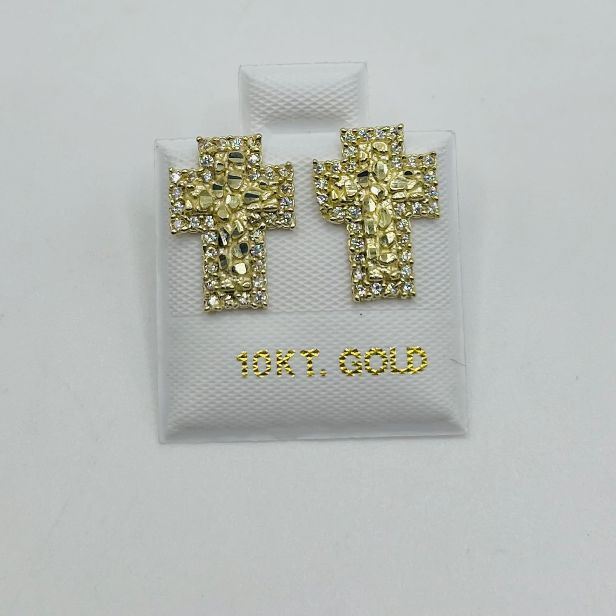 Gold Plated Nugget CZ Cross Earrings