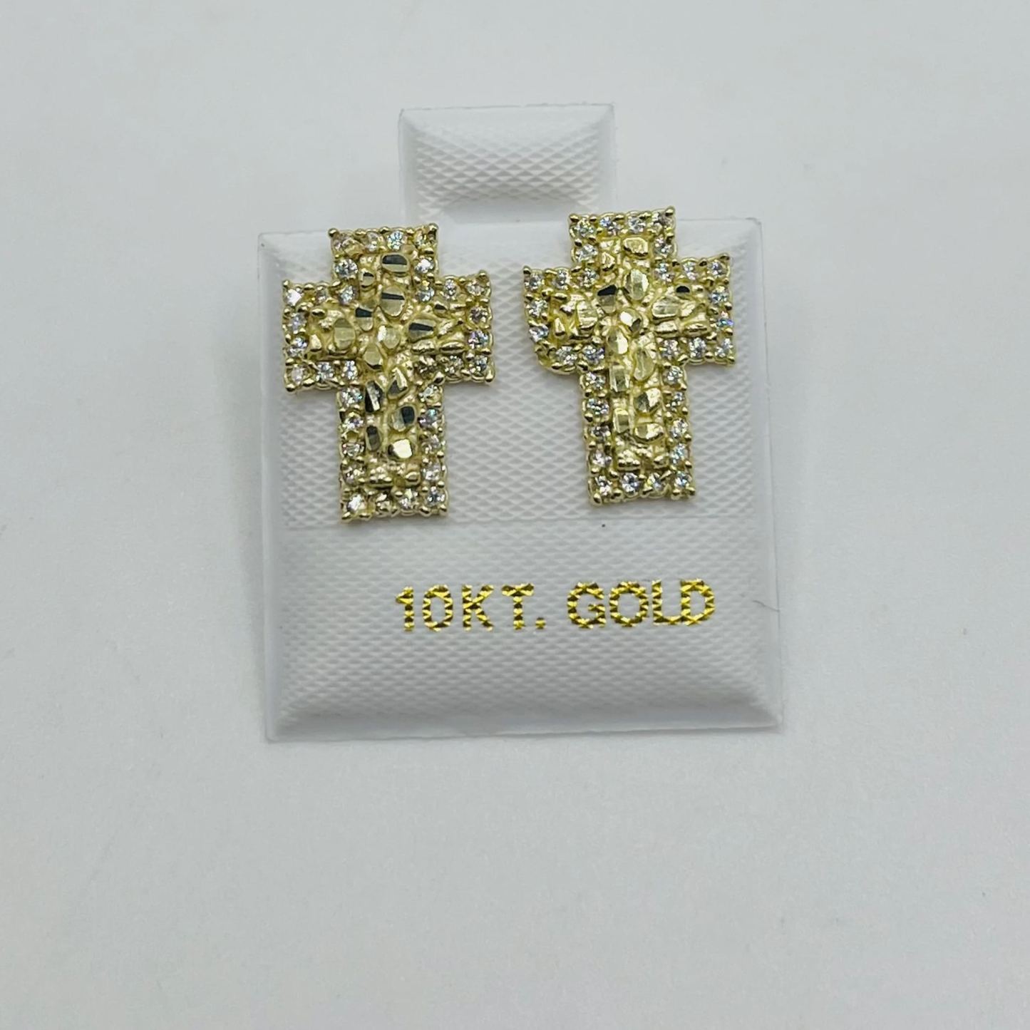 Gold Plated Nugget CZ Cross Earrings