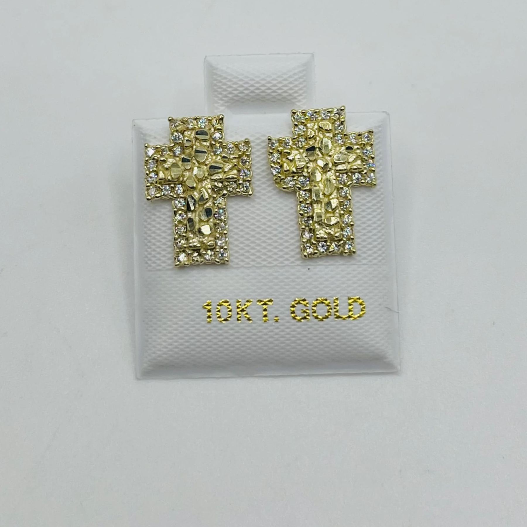 Gold Plated Nugget CZ Cross Earrings