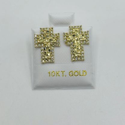 Gold Plated Nugget CZ Cross Earrings