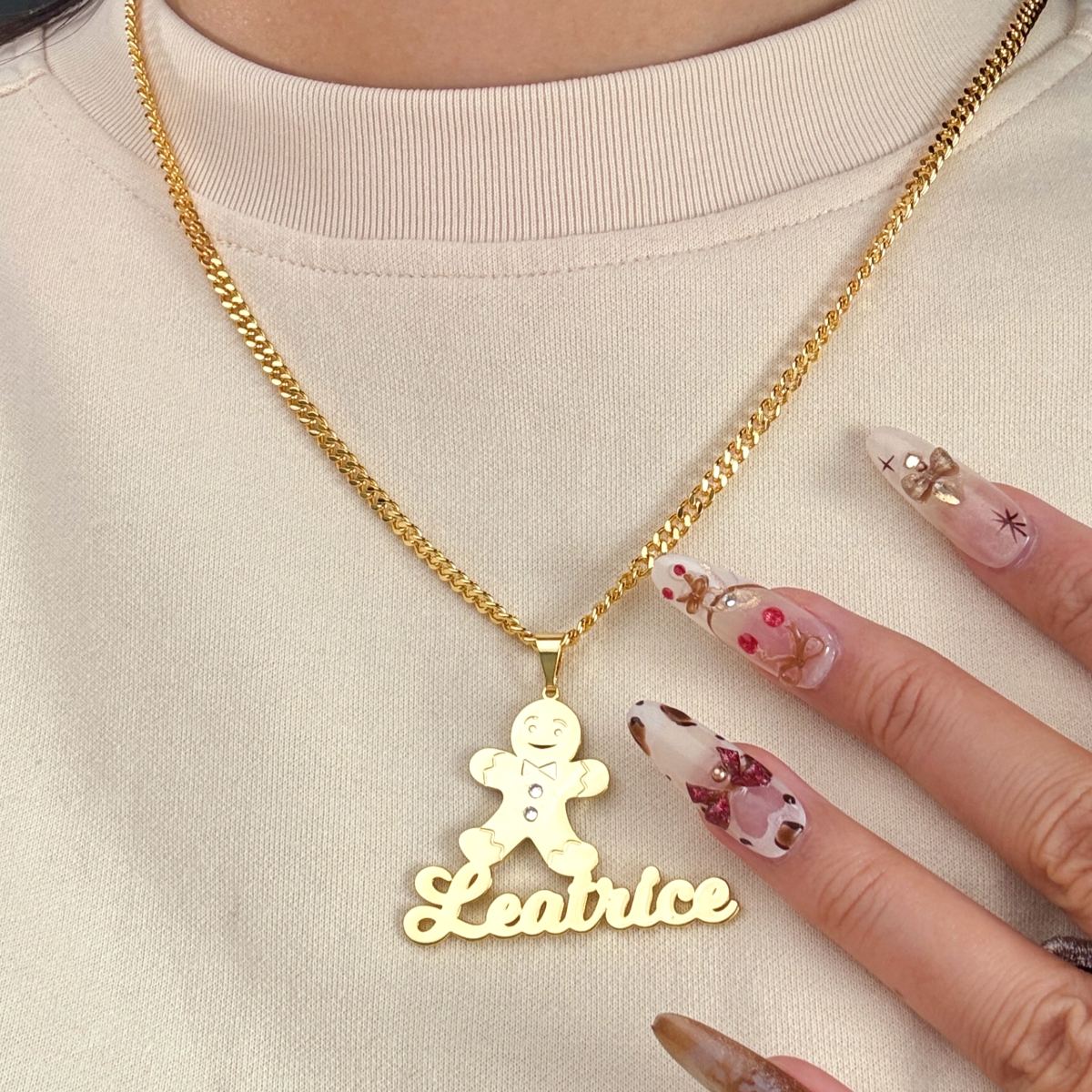 Christmas Personalized Gingerbread Man Zirocin Name Necklace