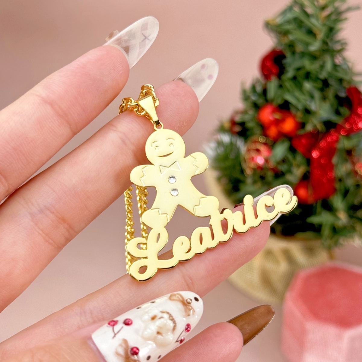 Christmas Personalized Gingerbread Man Zirocin Name Necklace