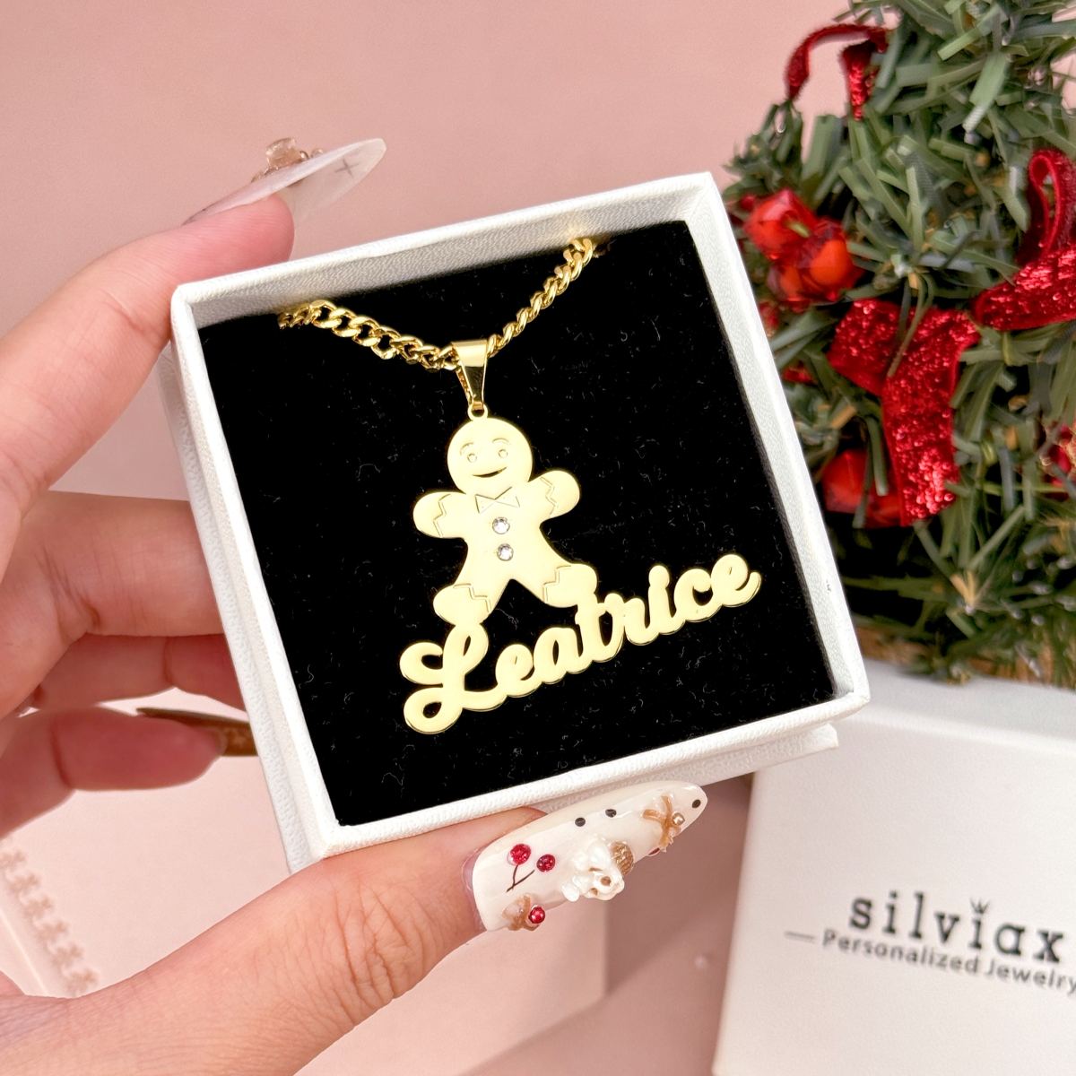 Christmas Personalized Gingerbread Man Zirocin Name Necklace