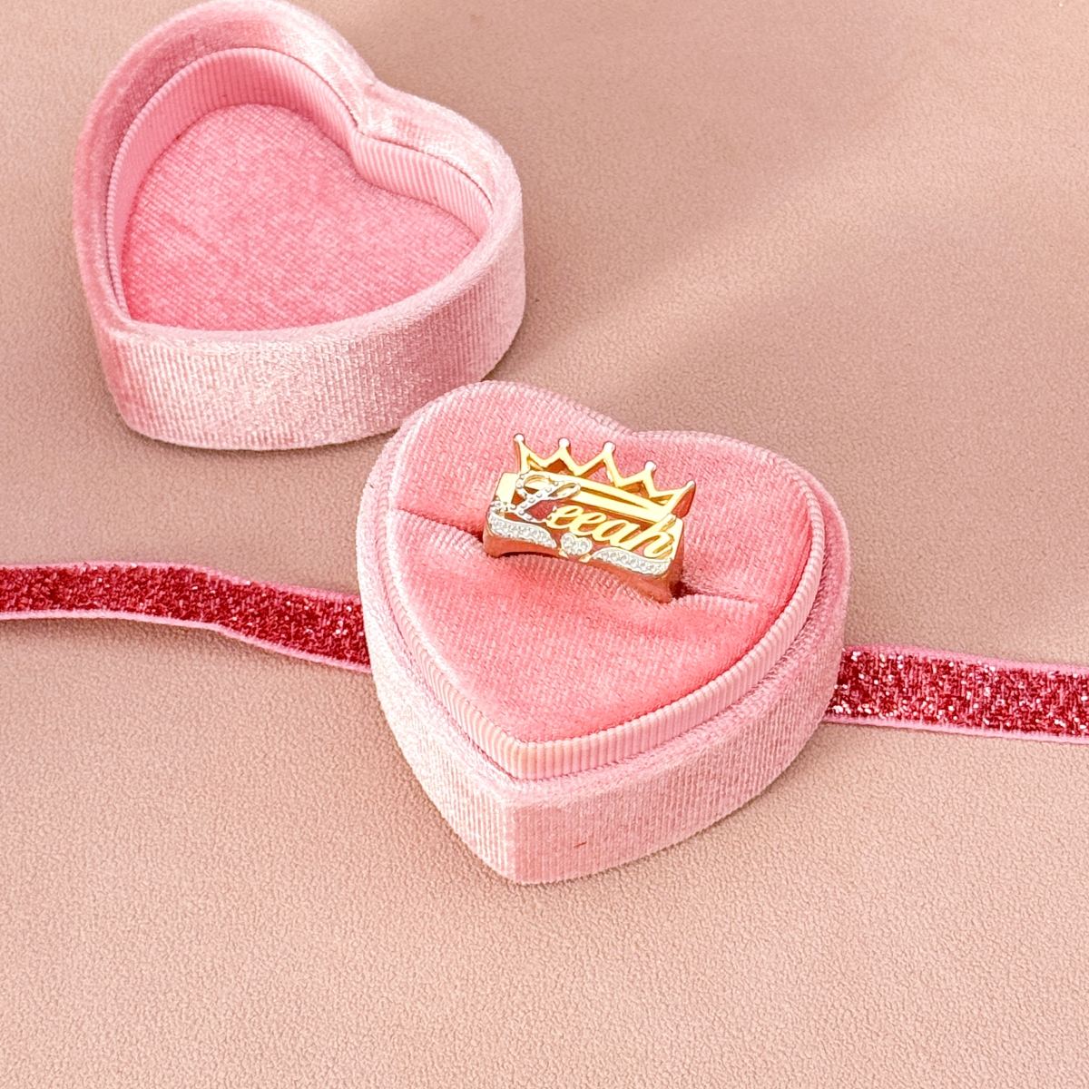 Crown Heart Two Tone Personalized Custom Gold Plated Name Ring