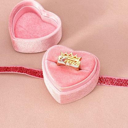 Crown Heart Two Tone Personalized Custom Gold Plated Name Ring
