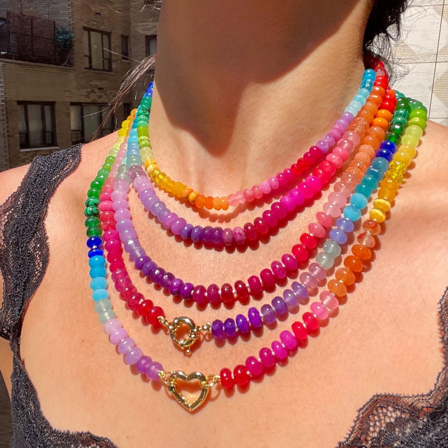 Skittles Taste the Rainbow Hand Knotted Gemstone Candy Necklace