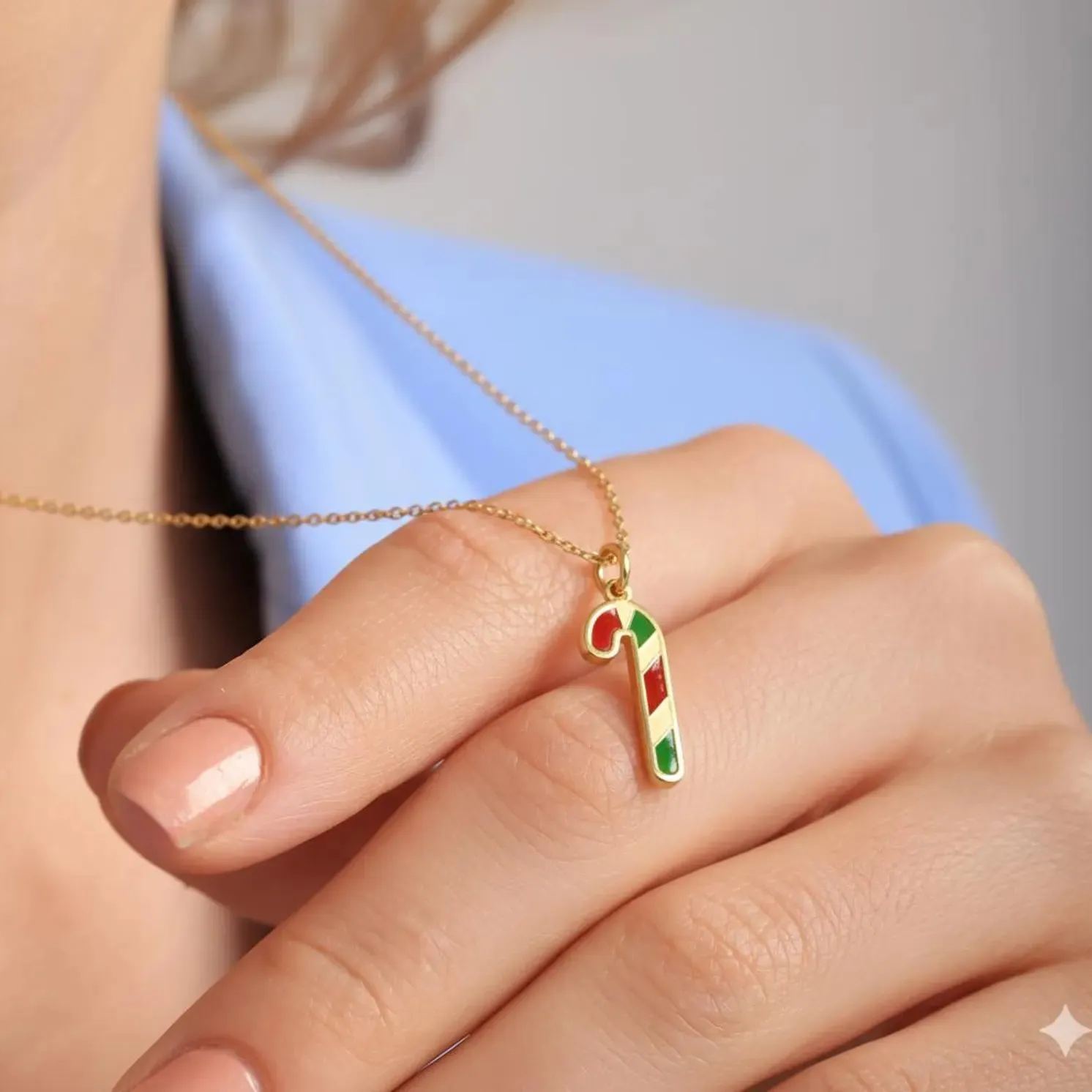 Candy Cane Necklace Red and Green Enamel Christmas Necklace