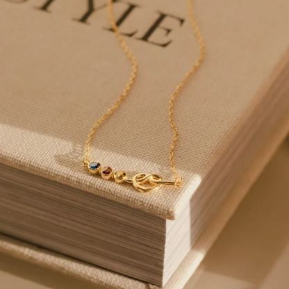 Personalized 1 to 4 Birthstones Necklace with Heart