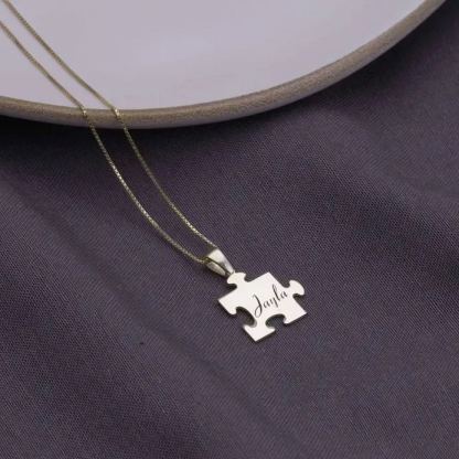 Personalized Puzzle Piece Pendant Necklace with Engraved Name
