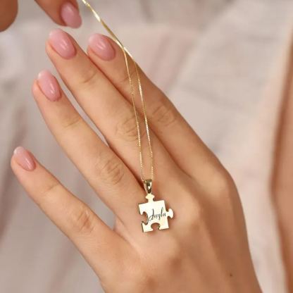 Personalized Puzzle Piece Pendant Necklace with Engraved Name