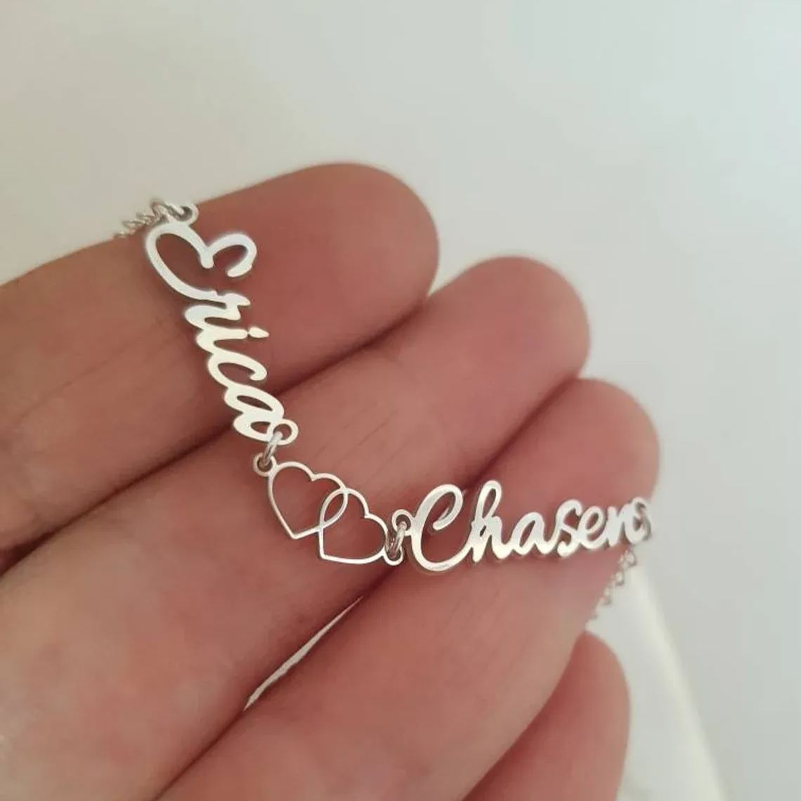 Customized Two Hearts Couple Names Bracelet