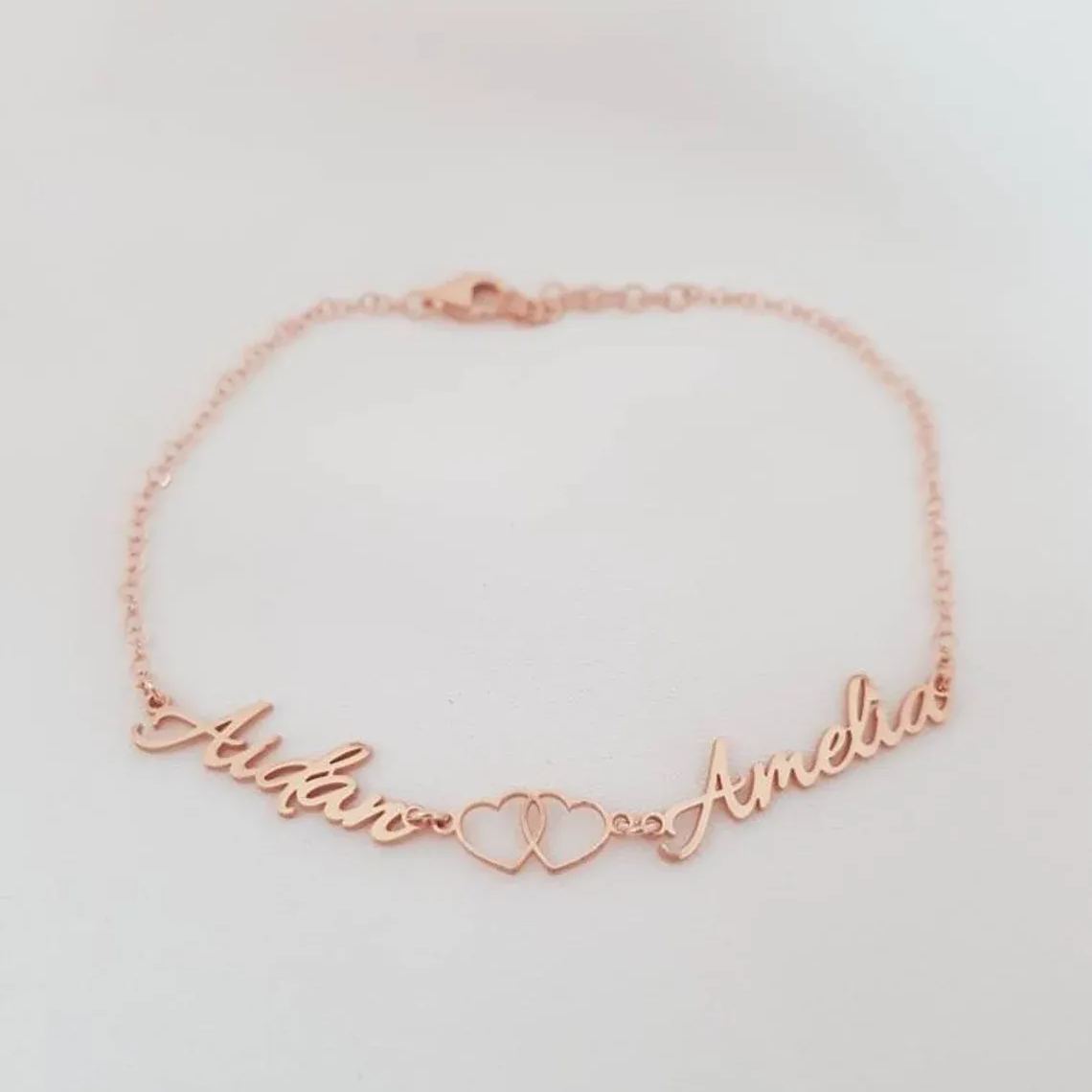 Customized Two Hearts Couple Names Bracelet