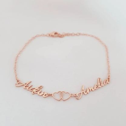 Customized Two Hearts Couple Names Bracelet