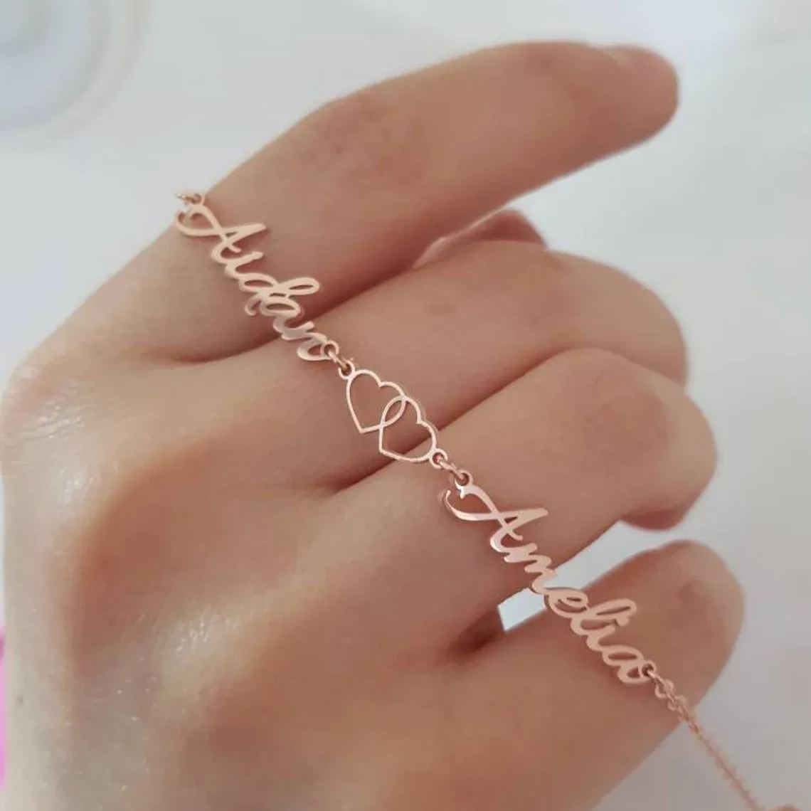 Customized Two Hearts Couple Names Bracelet