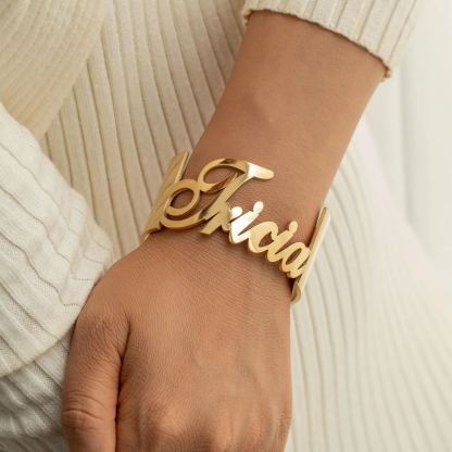 Gold Plated Custom Name Bangle Cuff Bracelet 