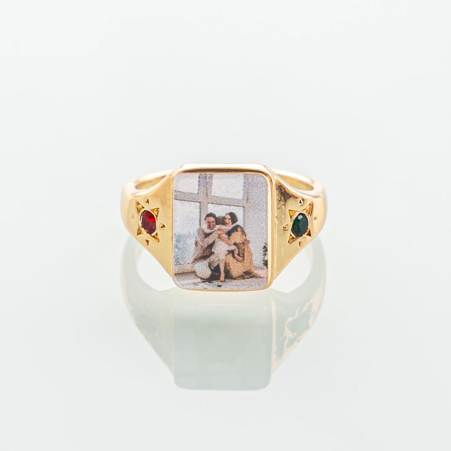 Personalized Family Custom Photo Ring with Birthstones
