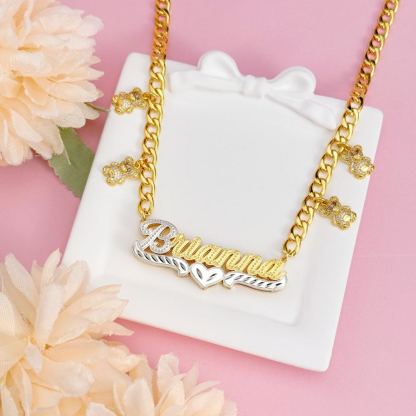 Cuban Chain Personalized Double Layer Bear Pendant Name Necklace