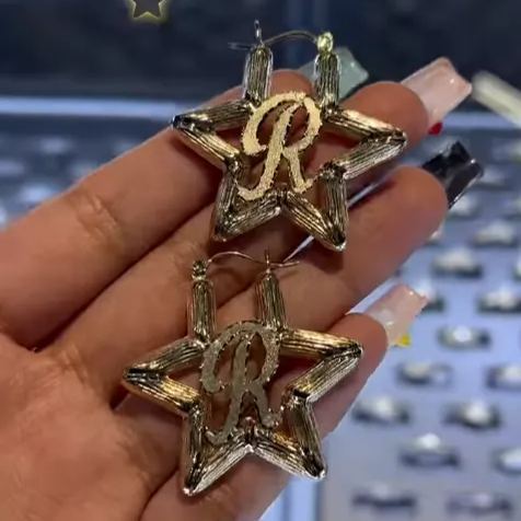 Gold Plated Star Initial Earrings