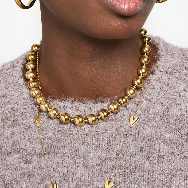 Gold Plated Multiple Round Beads Chain Necklace