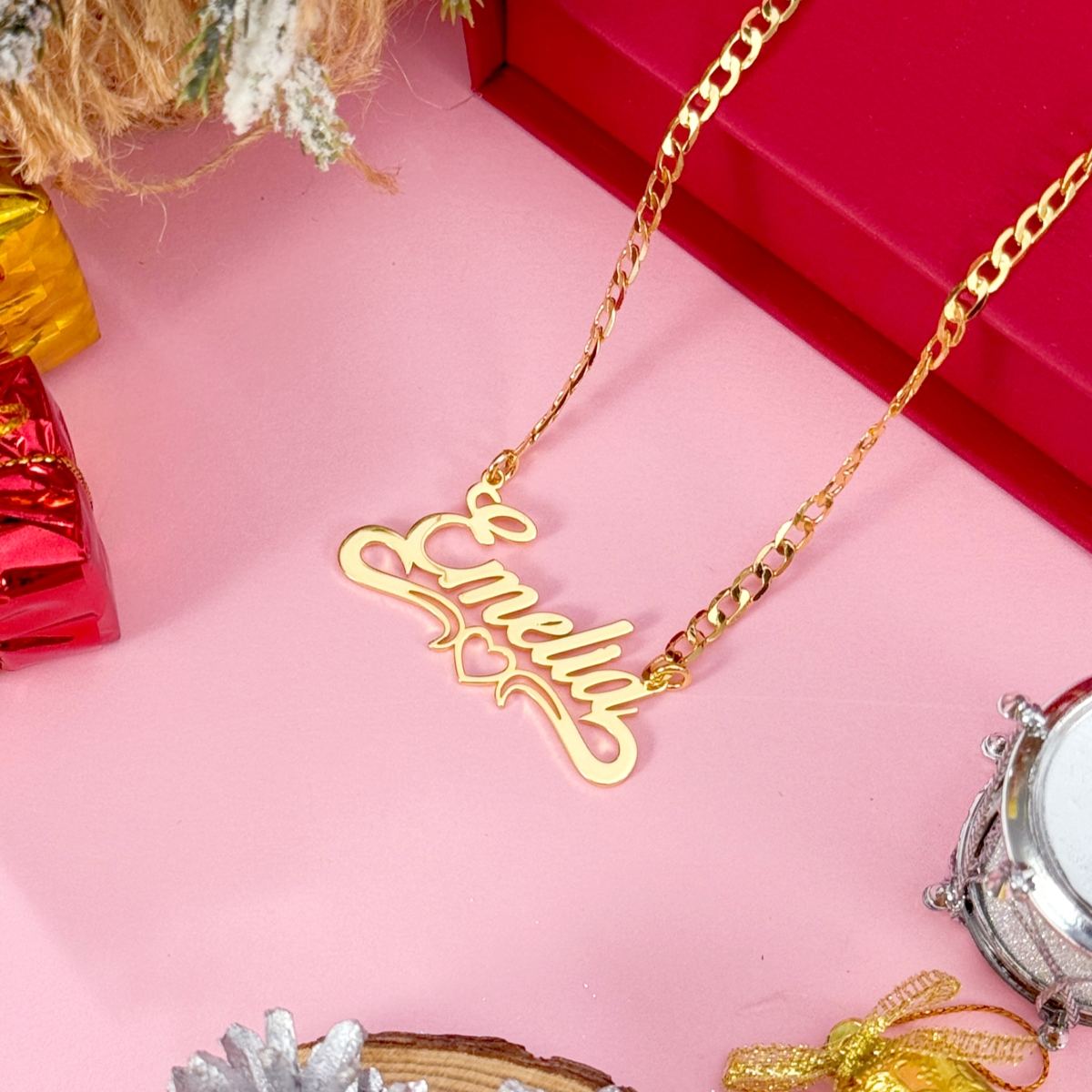 Hollow Heart Name Necklace Personalized Custom Gold Plated Women Gift
