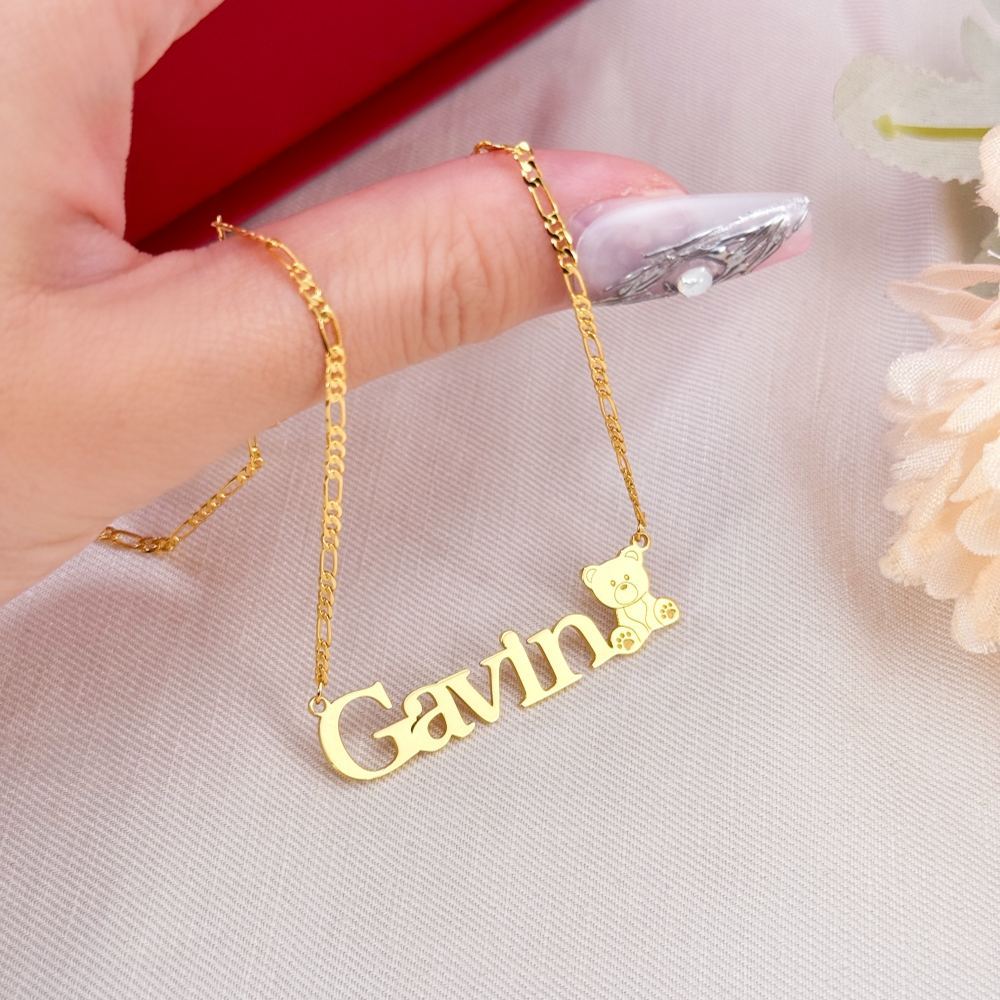 Personalized Teddy Bear Gold Plated Name Necklace