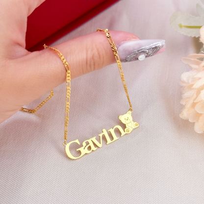 Personalized Teddy Bear Gold Plated Name Necklace