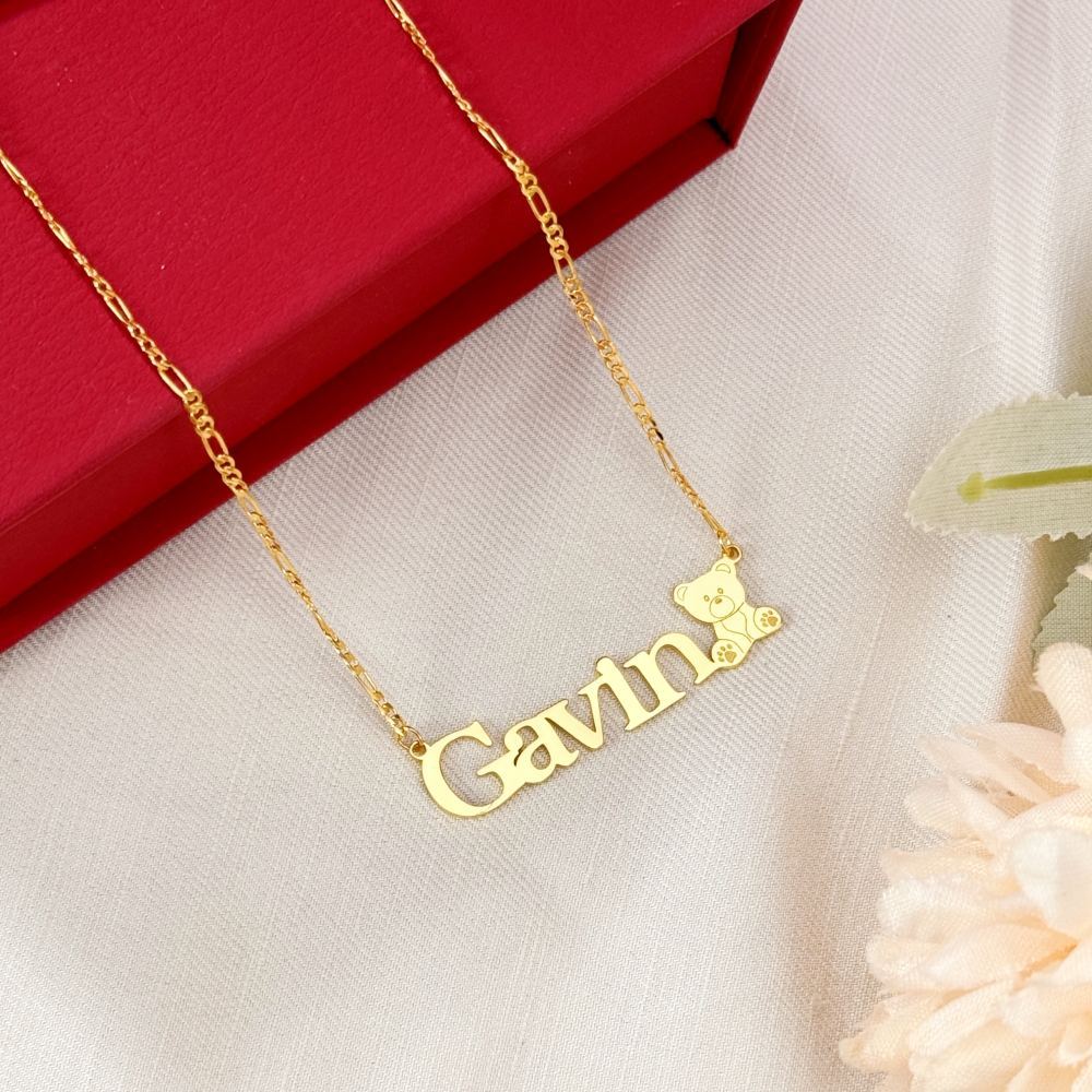 Personalized Teddy Bear Gold Plated Name Necklace