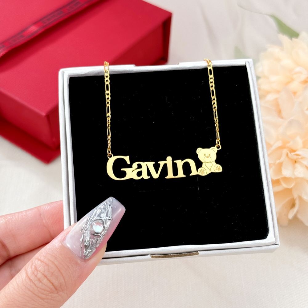 Personalized Teddy Bear Gold Plated Name Necklace