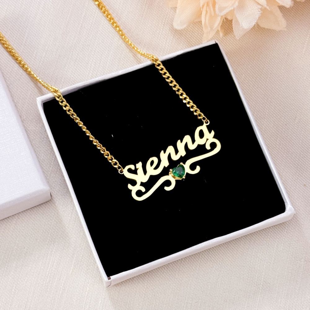 Personalized Custom Gold Plated Names Necklace with Birthstone Mother Gift