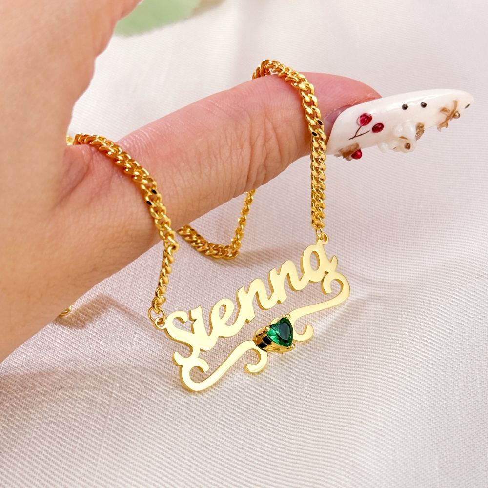 Personalized Custom Gold Plated Names Necklace with Birthstone Mother Gift