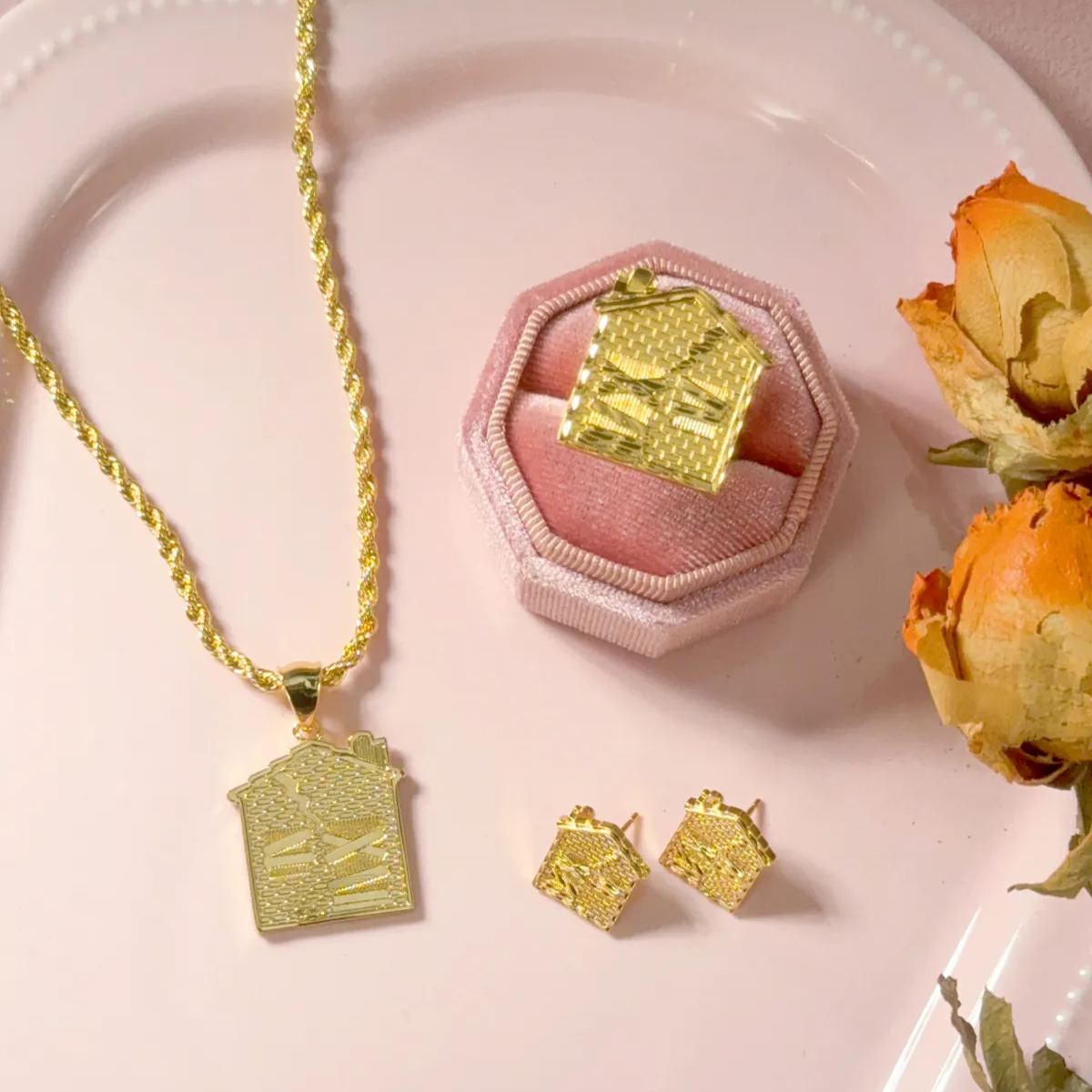 Trap House Necklace Ring And Earrings 3pc Set