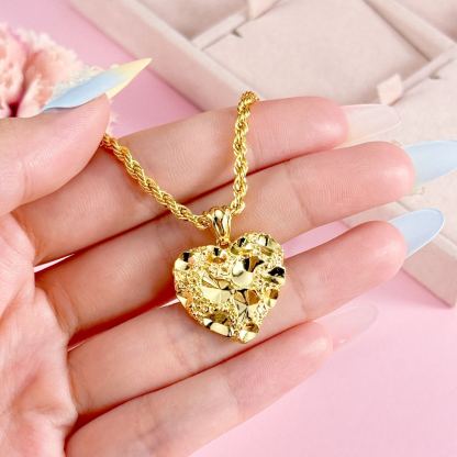 Gold Plated Nugget Love Heart Set Personalized Name Ring And Necklace Stud Earrings