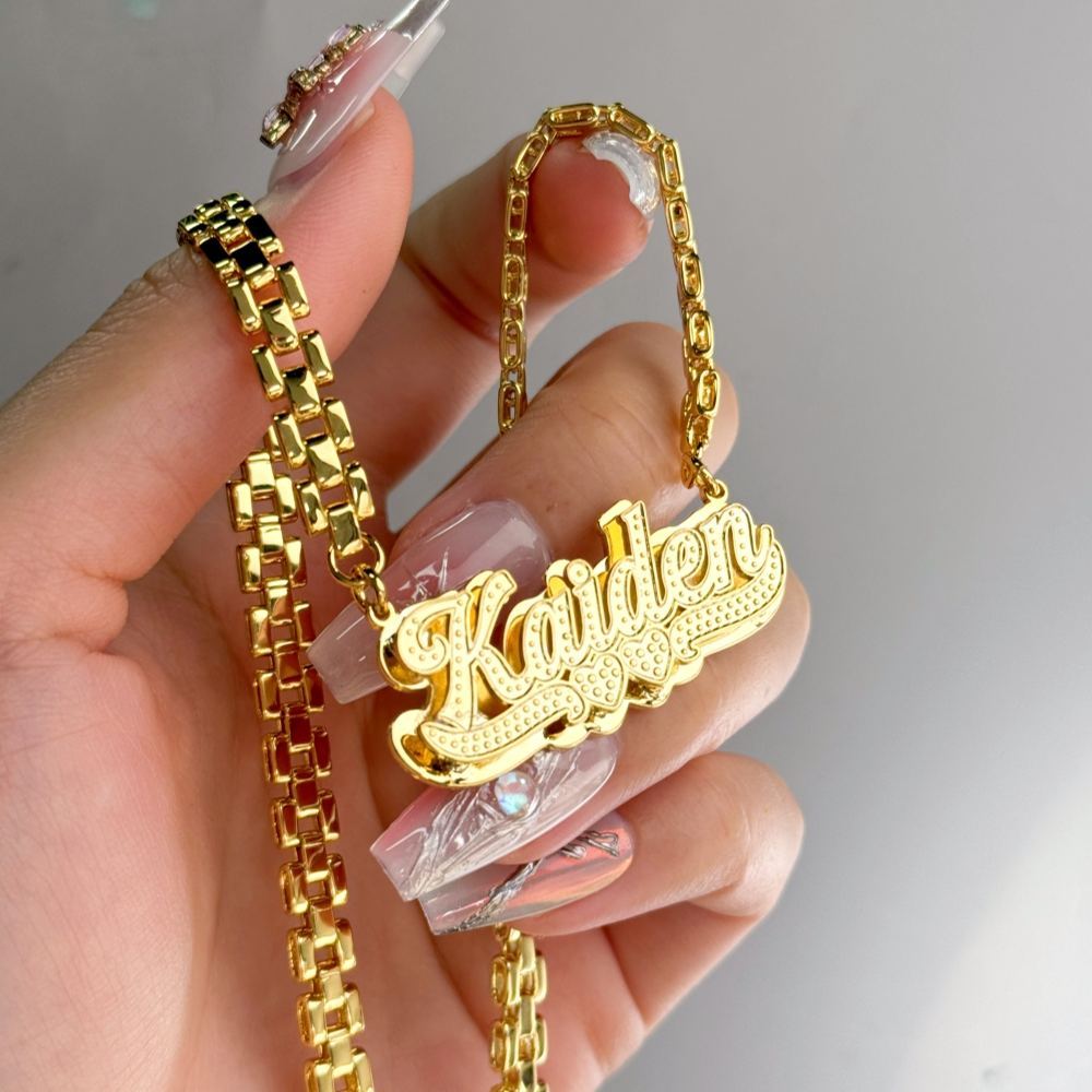 [Copy]Custom Shiny Double Layer Zircon Heart Name Necklace 