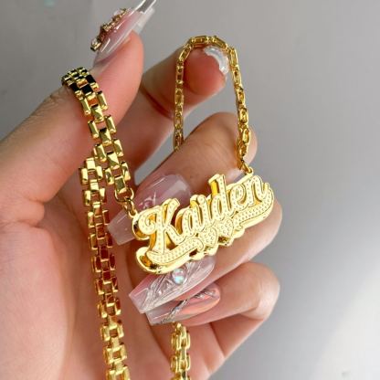 [Copy]Custom Shiny Double Layer Zircon Heart Name Necklace 